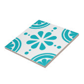 Modern Turquoise White Floral Pattern Tile Tegeltje (Zijkant)