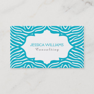 Modern Turquoise & White Zebra Print Pattern Visitekaartje