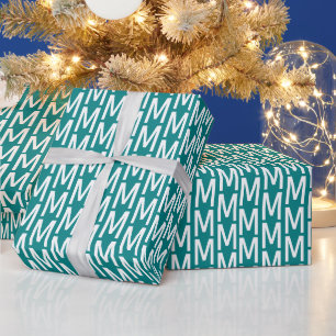 Modern turquoise witte aangepaste monogram initiaa cadeaupapier