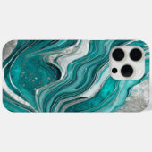 Modern Turquoise Zilver Elegant Marmer Case-Mate iPhone Case (Achterkant (horizontaal))