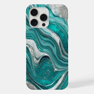 Modern Turquoise Zilver Elegant Marmer iPhone 15 Pro Max Hoesje