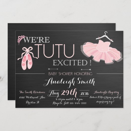 Modern Tutu baby shower nodigt Tiara en Tutu uit Kaart (Voorkant / Achterkant)