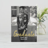 Modern Twee foto Zwart & Goud Afstuderen Kaart (Staand voorkant)