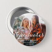 Modern Twin Afstuderen Script Classic Photo Button (Voorkant /achterkant)