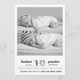Modern Twin Birth Announement Aankondiging