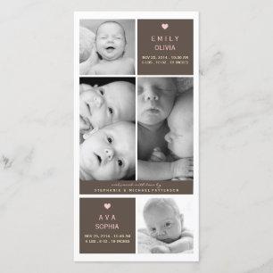 Modern Twin Girls Photo Baby Birth Announding Aankondiging