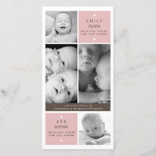 Modern Twin Girls Photo Baby Birth Announding Aankondiging