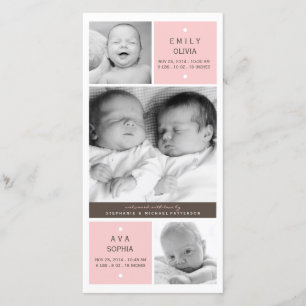 Modern Twin Girls Photo Baby Birth Announding Aankondiging