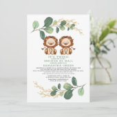 Modern Twin Lion Greenery Gold Baby shower per pos Kaart (Staand voorkant)