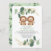 Modern Twin Lion Greenery Gold Baby shower per pos Kaart (Voorkant / Achterkant)
