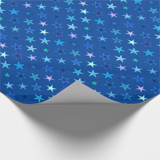 Modern Twinking Stars, Cobalt Blue en Turquoise Cadeaupapier (Hoek)