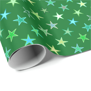 Modern Twinking Stars, Emerald and Lime Green Cadeaupapier