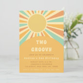 Modern Two Groovy Retro Sunshine Sun 1st Birthday Kaart (Staand voorkant)