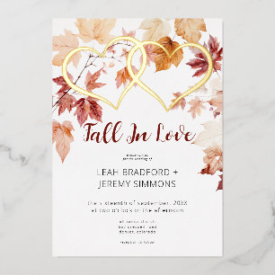 Modern Two Hearts Herfst in Love Wedding Folie Uitnodiging