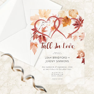 Modern Two Hearts Herfst in Love Wedding Vellum Uitnodigingen