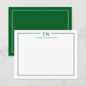 Modern Two Initials Light Green Border Stationery Notitiekaartje (Voorkant / Achterkant)
