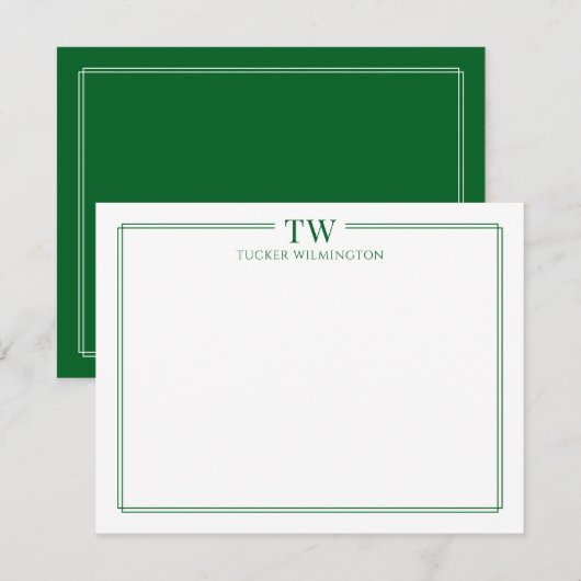 Modern Two Initials Light Green Border Stationery Notitiekaartje (Voorkant / Achterkant)