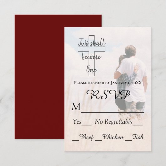 Modern Two wordt One Couple Photo Wedding RSVP Kaartje (Voorkant / Achterkant)