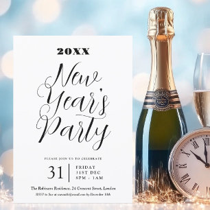 MODERN TYPE New Years Eve Party Zwart Wit Kaart