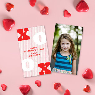 Modern Type XOXO Pink Valentijns's Classroom Foto Notitiekaartje