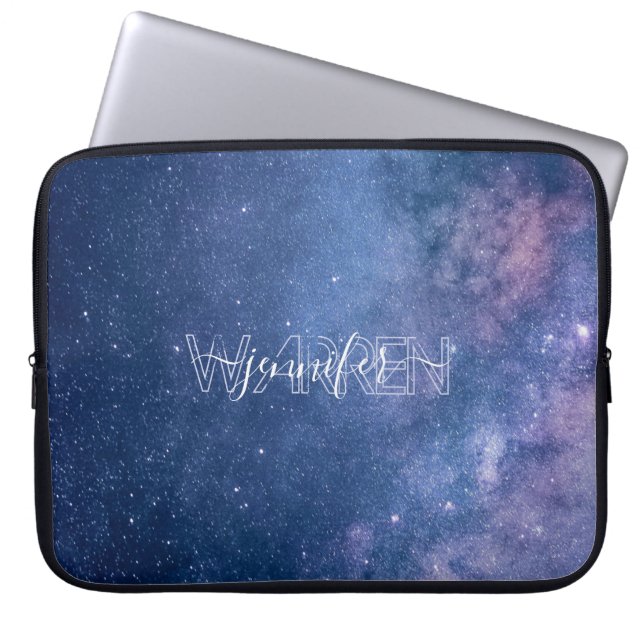 Modern Typografie Blue Paars Galaxy Laptop Sleeve (Voorkant)