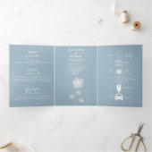 Modern Typografie Dusty Blue Botanical Wedding Drieluik Uitnodiging (Binnen)