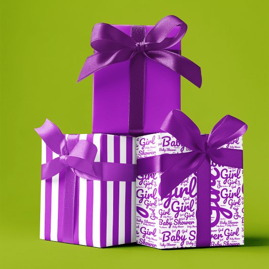 Modern Typografie Meisje Paarse Script Baby shower Inpakpapier Vel