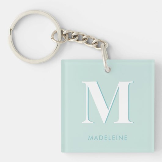 Modern Typografie Mint Turquoise Monogram Initiaal Sleutelhanger (voorkant)