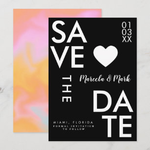 Modern typografie oranje roze save the dates kaart
