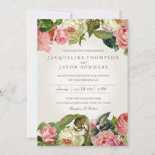 MODERN Typografie Roos Floral Wedding Kaart
