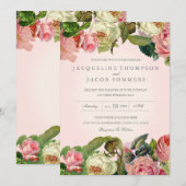 MODERN Typografie  Roos Floral Wedding Kaart (Voorkant / Achterkant)
