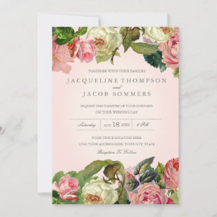 MODERN Typografie  Roos Floral Wedding Kaart