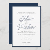 Modern Typografie Simple Navy Border Wedding Kaart (Voorkant / Achterkant)