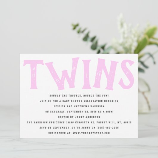 Modern Typografie Twin Girls Baby shower Kaart (Staand voorkant)
