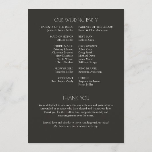 Modern typografisch-centric huwelijk programma (Achterkant)