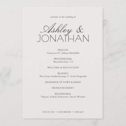 Modern typografisch-centric huwelijk programma (Voorkant)