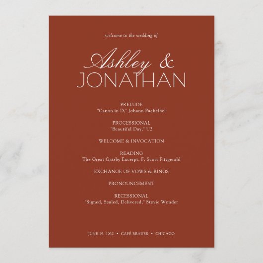 Modern typografisch-centric huwelijk programma (Voorkant)