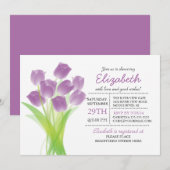 Modern typografisch Paarse Tulp Baby shower Kaart (Voorkant / Achterkant)