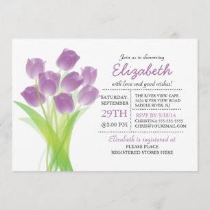 Modern typografisch Paarse Tulp Baby shower Kaart