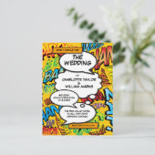 Modern Typographic Designer Fun Comic Wedding Uitnodiging Briefkaart (Staand voorkant)