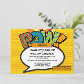 Modern Typographic Fun Comic Book Wedding Kaart (Staand voorkant)