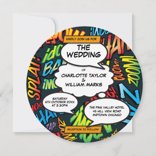 Modern Typographic Fun Comic Book Wedding Kaart (Voorkant)