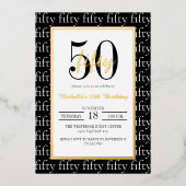 Modern Typography 50th Birthday Party Black Gold Folie Uitnodiging (Voorkant)