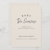 Modern Typography Beige Pregnancy Aankondiging (Voorkant / Achterkant)