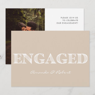 Modern Typography Cream White Photo Verloving Aankondiging