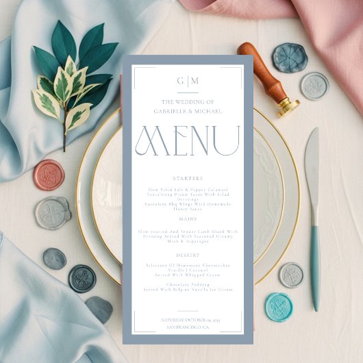 Modern Typography Dusty Blue Save The Date Menu