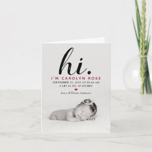 Modern Typography "Hi". Foto van Birth Announcemen Feestdagen Kaart