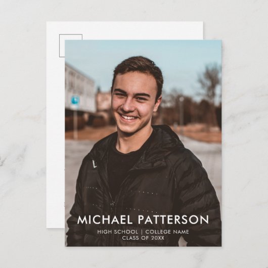 Modern Typography Minimalist Photo Afstuderen Aankondigingskaart (Voorkant / Achterkant)