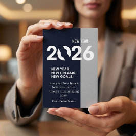 Modern Typography Navy Blue and Silver New Year Feestdagenkaart