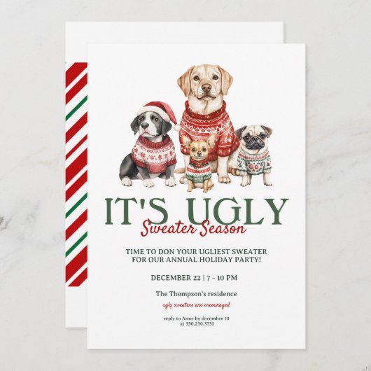 Modern Ugly Sweater Kerstparty Kaart (Voorkant / Achterkant)